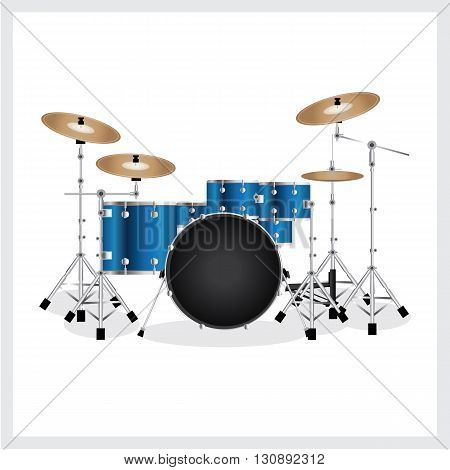 Vector Illustration Drum Set Blue on White Background