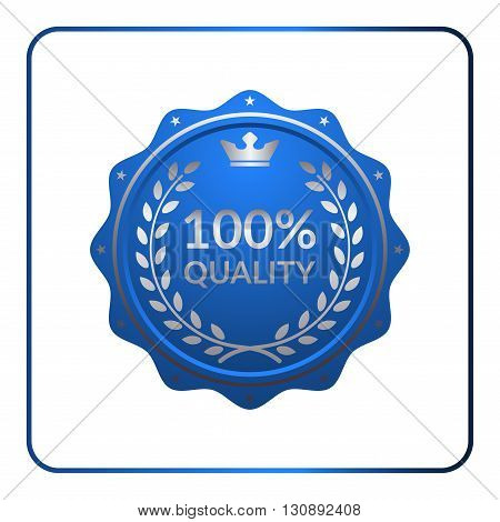 Seal award blue icon. Blank medal with laurel wreath isolated on white background. Design certificate Label emblem. Symbol of assurance winner guarantee and best premium quality Vector illustration