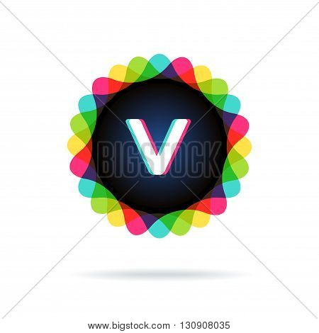 Retro bright colors Logotype, Letter V, isolated on white