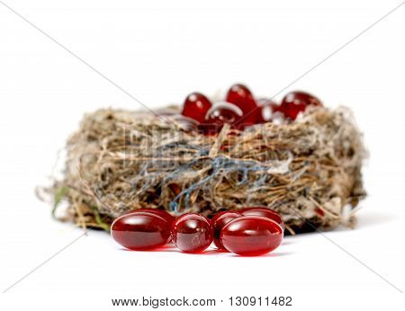 Picture of a Cod liver oil omega 3 gel capsules in sparrow nest