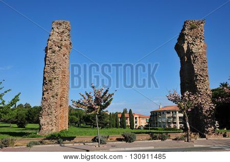 Frejus; France - april 16 2016 : the ruin of the roman aqueduct