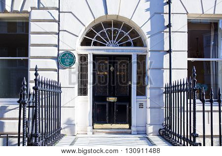 London England - January 27 2012: The Sir Arthur Conan Doyle house in Wimpole street