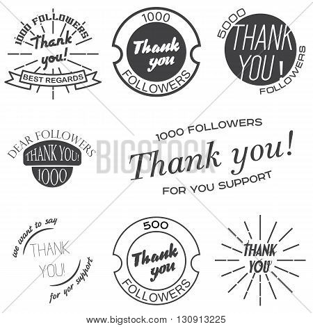 Set of vintage badges with Thank you, banners and stickers. Vector illustration.