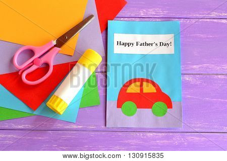 Dad greeting card. Happy dad's day wishes. Happy father's day greeting card. Children's handmade paper crafts. Father's day crafts for kids
