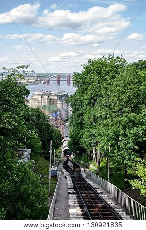 Kyiv cable railway view from the hill