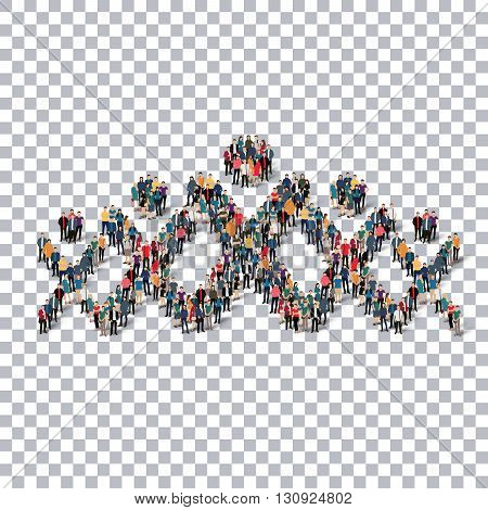 Isometric set of styles, man, symbol , web infographics concept illustration of a crowded square, flat 3d. Crowd point group forming a predetermined shape. Creative people.Transparency grid .3D illustration.