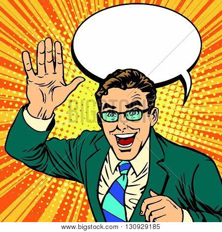 hands giving a high five for great work pop art retro vector. Joyful businessman. Good job concept