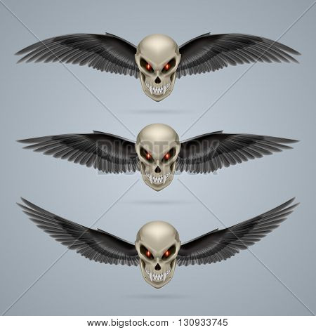 Set of mutant skulls with long fangs and black wings
