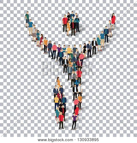 Isometric set of styles, man, symbol , web infographics concept illustration of a crowded square, flat 3d. Crowd point group forming a predetermined shape. Creative people.Transparency grid.3D illustration.