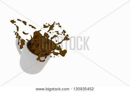 3D rendering of A cup of coffee spill on a white background