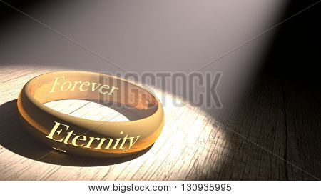 3D rendering golden ring with eternity engraved