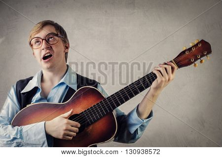 Nerd singing a serenade