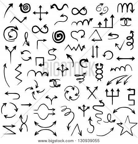Set of a large number of small various black arrows