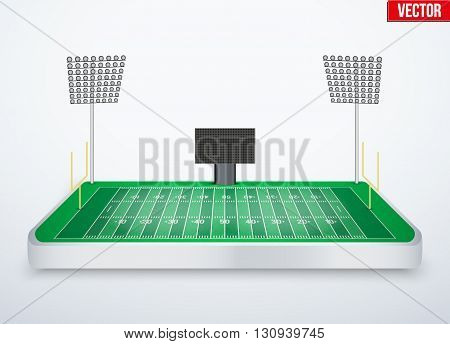 Concept of miniature tabletop American football soccer stadium. In three-dimensional space. Vector illustration isolated on background.