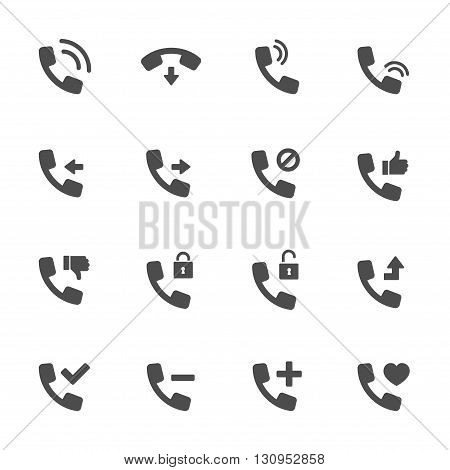 Calls phone features flat gray icons set 16