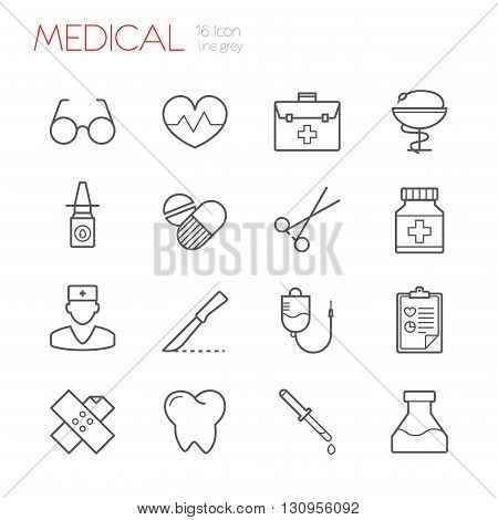 Medicine Line gray icons set of 16