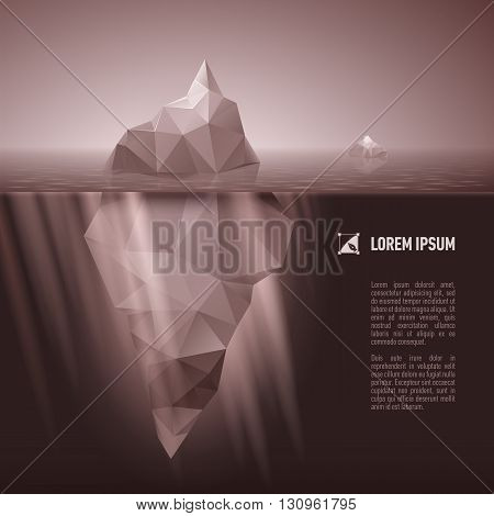 Dark grey iceberg drifting in the sea.