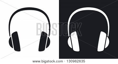 Vector headphones icon. Two-tone version on black and white background