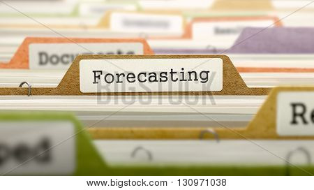 Forecasting Concept on File Label in Multicolor Card Index. Closeup View. Selective Focus. 3D Render.
