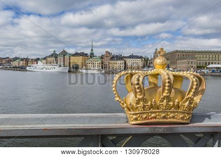 Skeppsholmsbron (skeppsholm Bridge) With Its Famous Golden Crown In Stockholm, Sweden