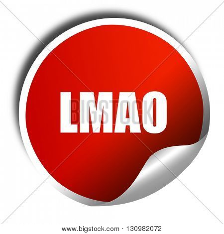 lmao internet slang, 3D rendering, red sticker with white text