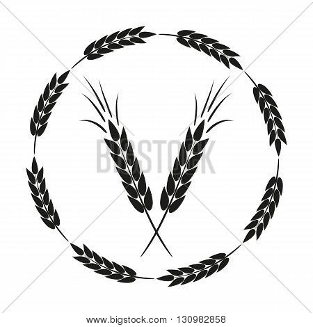 Abstract round frame with spikelets and a schematic image of a black ear. Isolated.