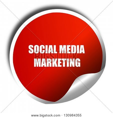 social meda marketing, 3D rendering, red sticker with white text