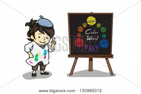 Vector illustration Art teacher with color wheel