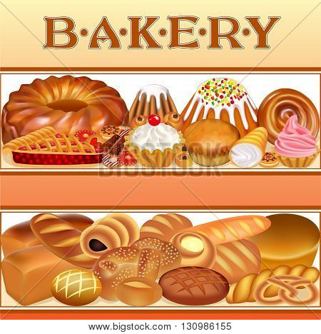 Illustration background with a set of different bread and bakery
