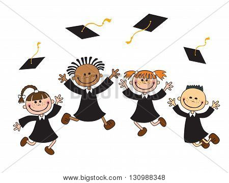 vector illustration of happy graduates with mortarboard vector
