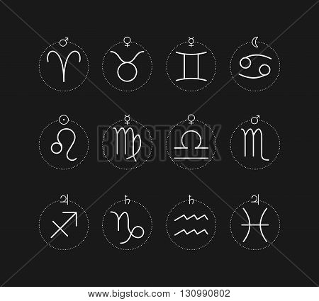 Set of astrological signs in outline style
