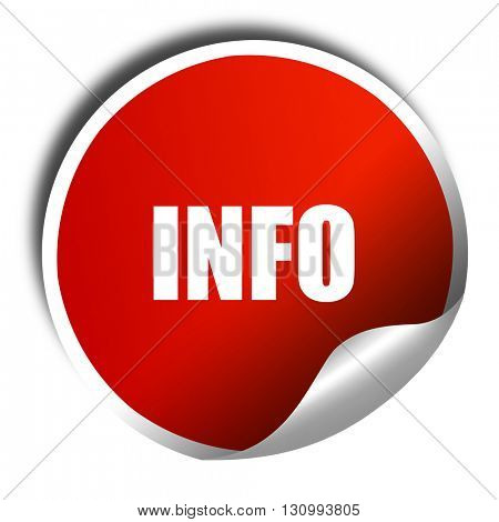info, 3D rendering, red sticker with white text