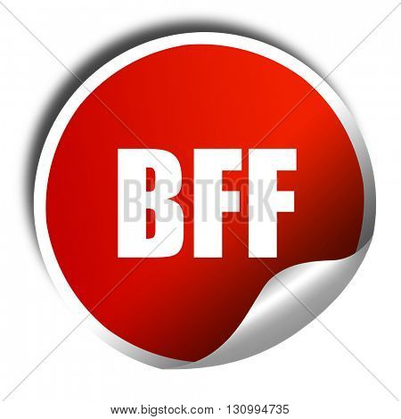 bff, 3D rendering, red sticker with white text