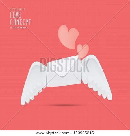 Illustration envelope with wings like Cupid Sending love and heart.