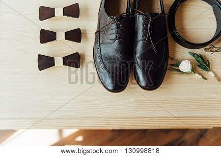 Groom Set Clothes. Shoes And Bow Tie
