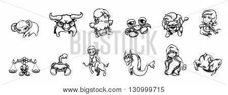 Vector illustration Pen stroke Zodiac signs cartoon
