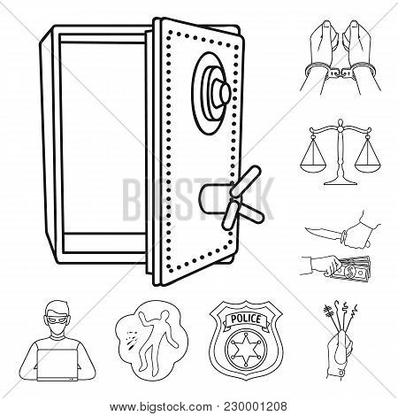 Crime And Punishment Outline Icons In Set Collection For Design.criminal Vector Symbol Stock  Illust