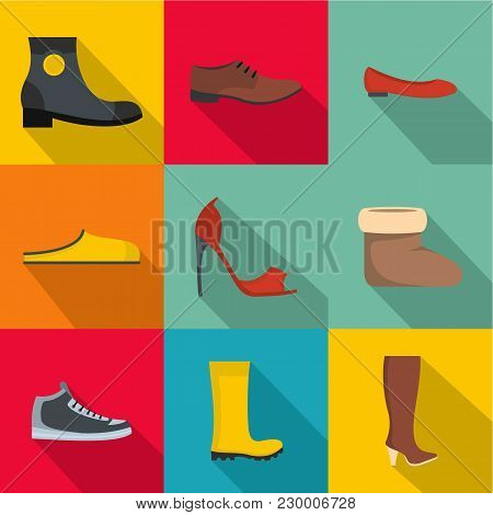Convenient Footwear Icons Set. Flat Set Of 9 Convenient Footwear Vector Icons For Web Isolated On Wh