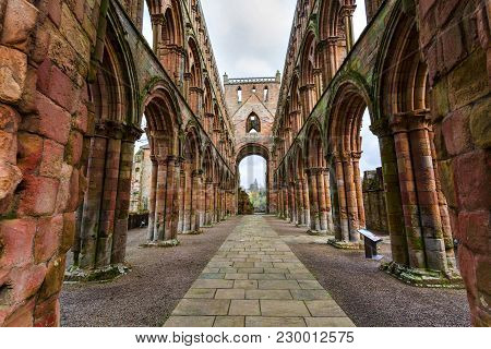 Ruins Of Jedburgh Abbey In The Scottish Borders Region In Scotland