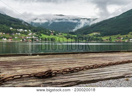 View Of Kaupanger And Sognefjord. Kaupanger Is A Town Within Sogndal, Sogn Og Fjordane, Norway