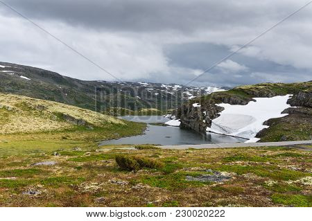 Mountain Landscape Along The National Tourist Route Aurlandstjellet. Flotane. Bjorgavegen. Western N
