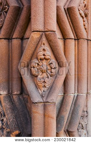 Close-up Of Decoration Element At The Entrance To Jedburgh Abbey Dated Back To 1138 And Is In Ruins 