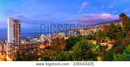 Puerto De La Cruz, Tenerife, Canary Islands, Spain: Sceninc View Over The City At The Sunset Time
