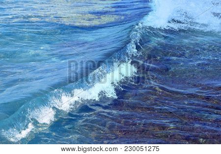 Beautiful Blue Wave At Sea Photographed Close-up