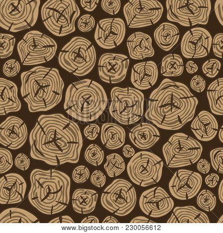 Vector Pattern Of Sawn Wood. Realistic Wooden Seamless. Vector Background Of Brown Wooden Pieces