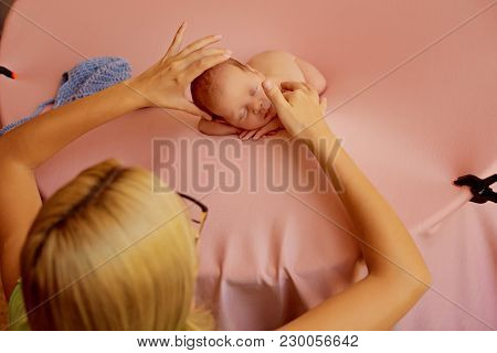Baby, Newborn, Background, Beautiful, Child, Cute, Face Female Girl Hand Infant Lying Pink Portrait 