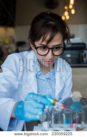 Scientist Working In Science And Chemical For Health. Doctor Working In Lap Test.