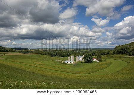 A Beautiful Late Summer Farm Setting In The Rolling Hills Of The Coulee Country Of Southwestern Wisc