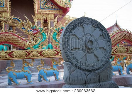Dharmacakra Statue. The Symbols Of Buddhism, Outdoor