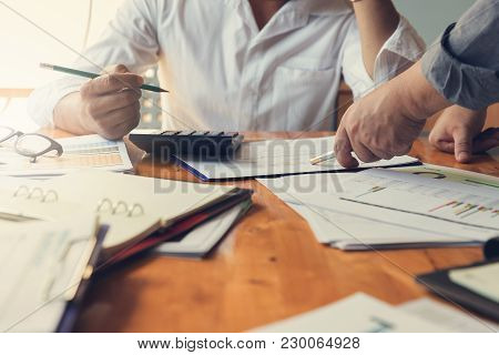 Business And Finance Concept Of Office Working, Businessman Discussing Sale Analysis Chart